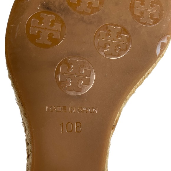 Tory Burch Macy Metallic Linen Peep Toe Knotted Band Espadrille Wedge Heel sz 10 - Picture 9 of 14